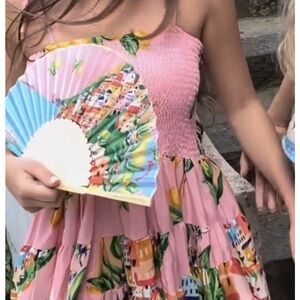Antica Sartoria Capri by the sea Colorful Printed Hand Fan NWT